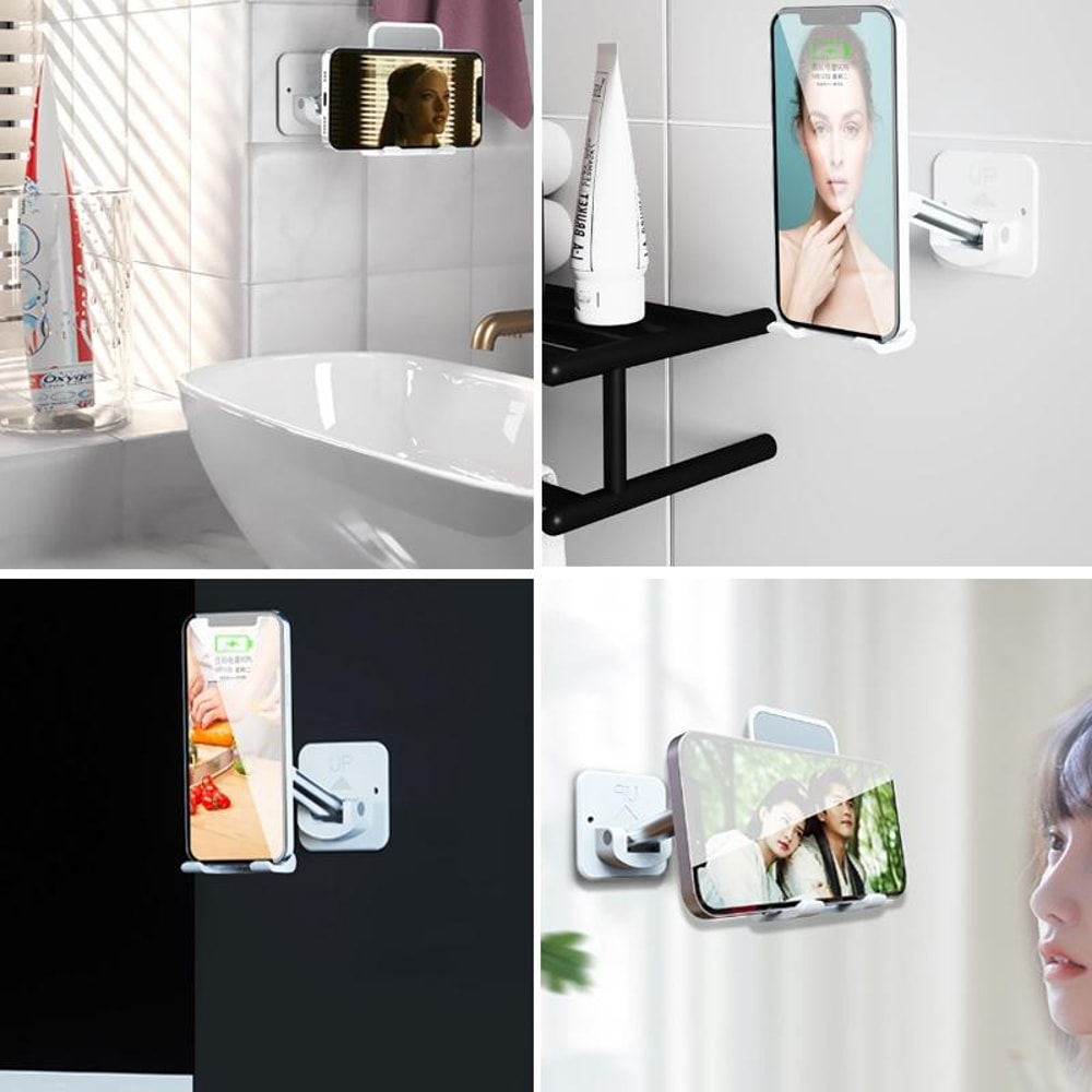 Foldable Wall Mount Mobile Phone Holder For Bathroom Kitchen 5