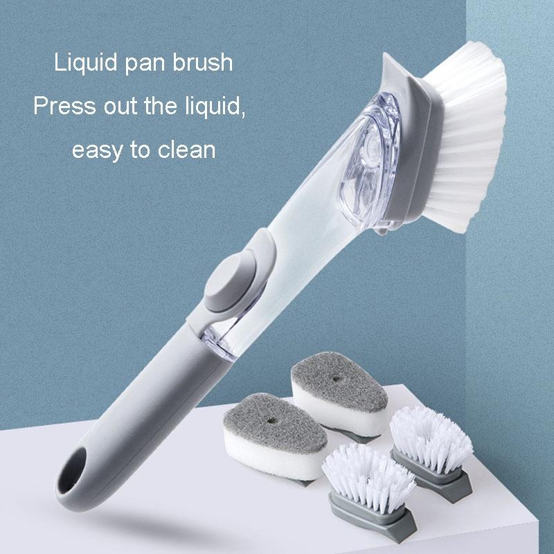 Kitchen Long Handle Automatic Liquid Filling Non Stick Pan Scrubber Cleaning Brush 1