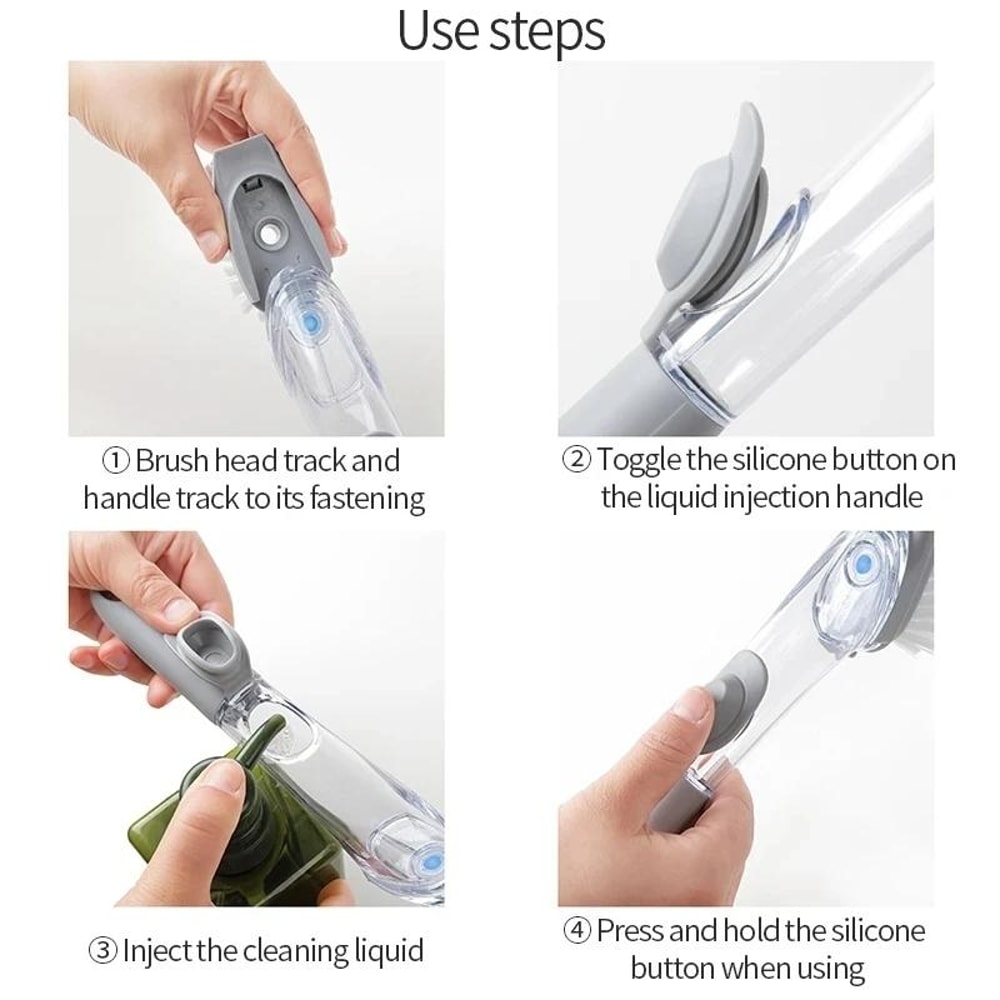 Kitchen Long Handle Automatic Liquid Filling Non Stick Pan Scrubber Cleaning Brush 8