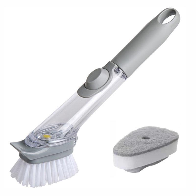 Kitchen Long Handle Automatic Liquid Filling Non Stick Pan Scrubber Cleaning Brush 0