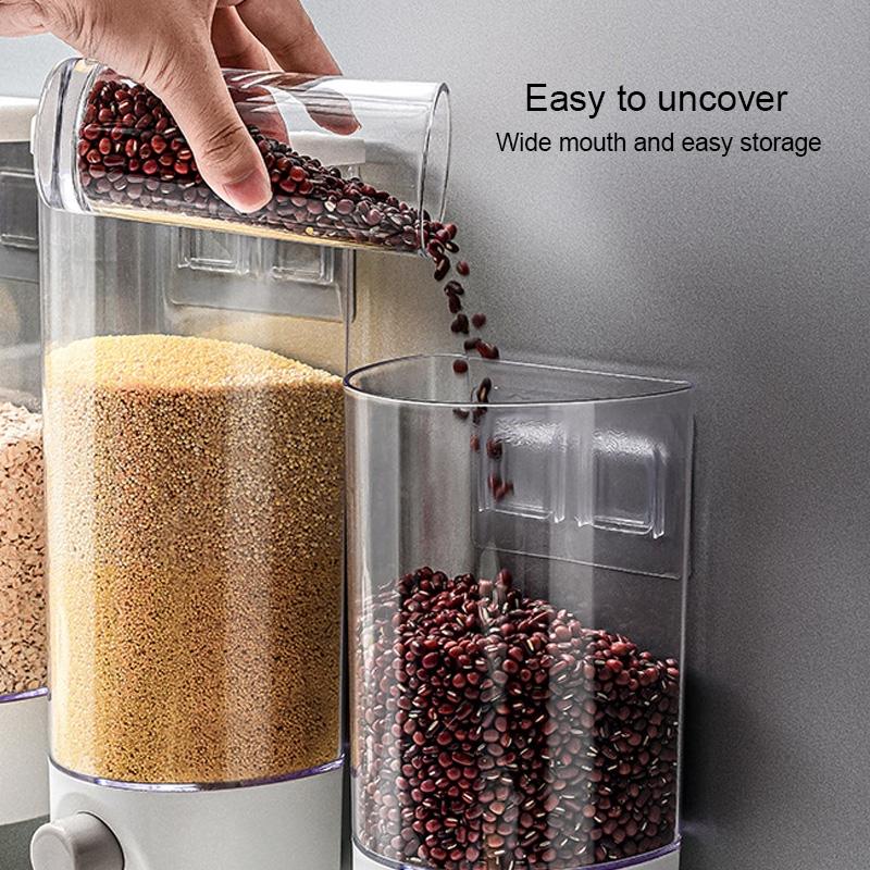 Smart Wall Mounted Dry Food Storage Dispenser Large Capacity Kitchen Grain Cereal Organizer 1