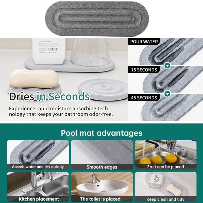 Premium Diatomite Drying Mat Set QuickDry Bathroom Kitchen Counter Mat 6