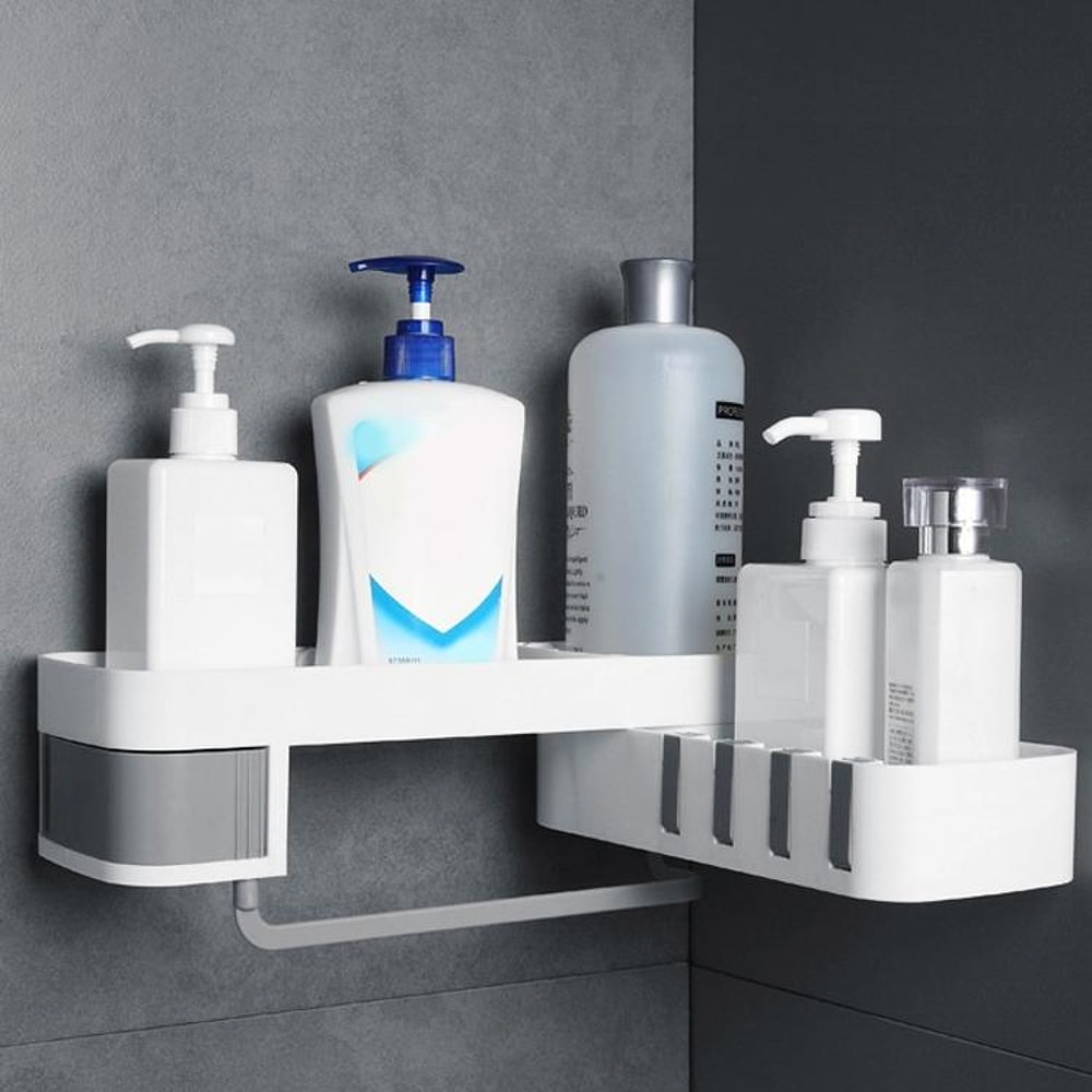Premium Rotating Shower Shelf & Bathroom Storage Rack Seamless Tripod Wall Mounted Corner Caddy