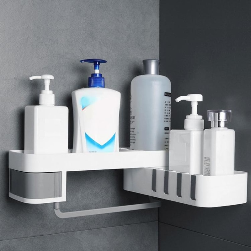 Premium Rotating Shower Shelf & Bathroom Storage Rack Seamless Tripod Wall Mounted Corner Caddy