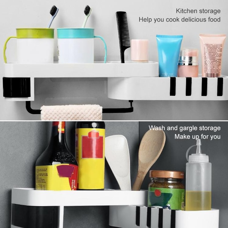 Premium Rotating Shower Shelf & Bathroom Storage Rack Seamless Tripod Wall Mounted Corner Caddy