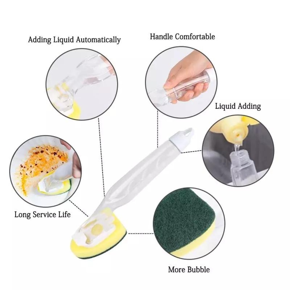 Automatic Liquid Dispensing Kitchen Cleaning Brush With Removable Sponge Heads 3