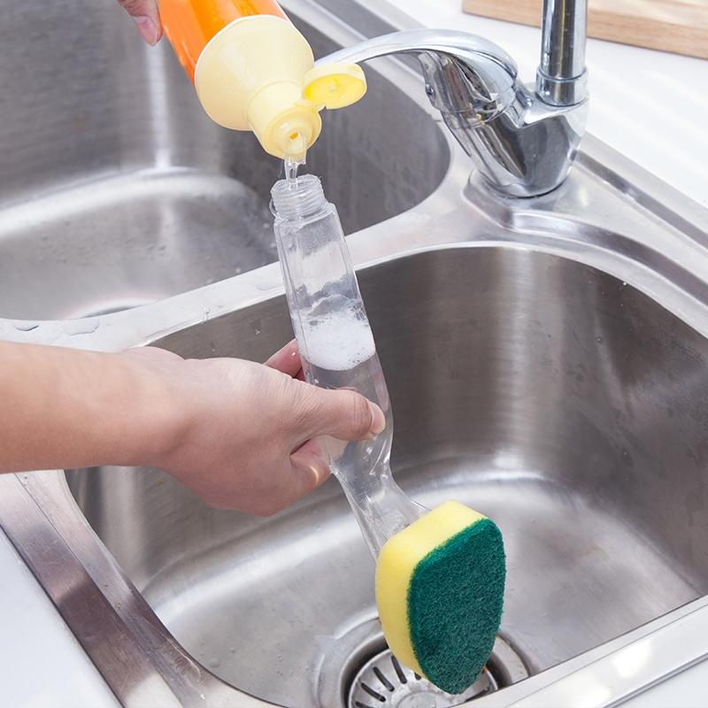 Automatic Liquid Dispensing Kitchen Cleaning Brush With Removable Sponge Heads 5