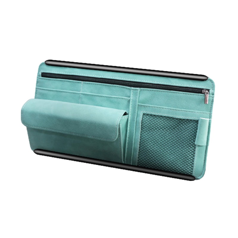 Premium Sheepskin Leather Car Sun Visor Storage Bag Organizer Pouch 1