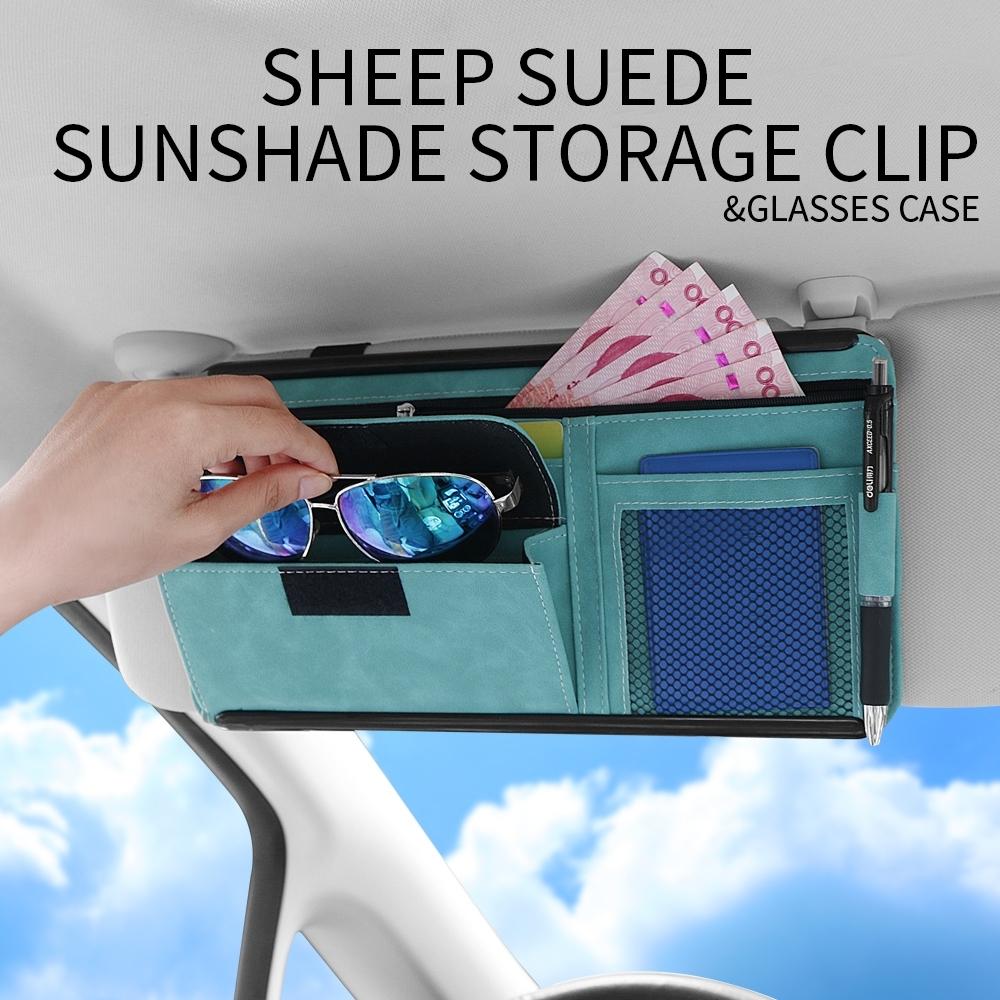 Premium Sheepskin Leather Car Sun Visor Storage Bag Organizer Pouch 3