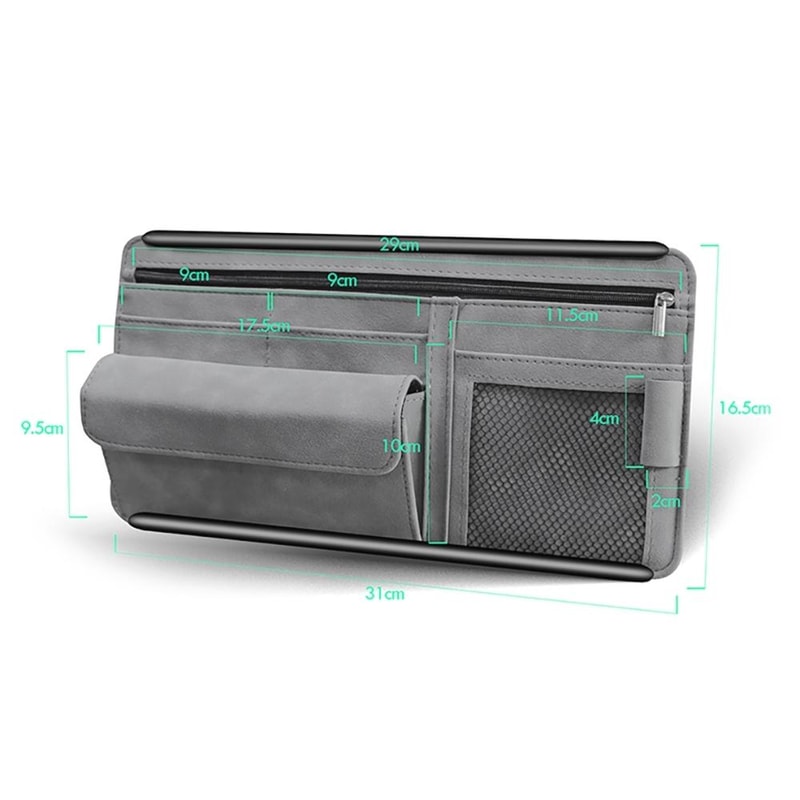 Premium Sheepskin Leather Car Sun Visor Storage Bag Organizer Pouch 5