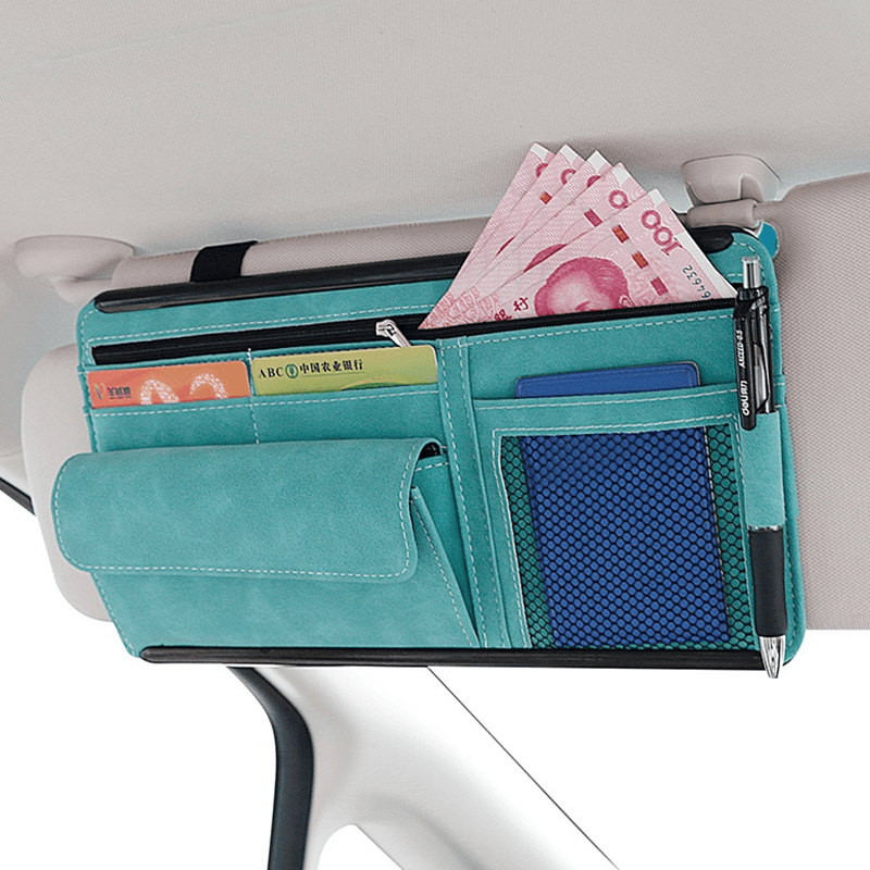 Premium Sheepskin Leather Car Sun Visor Storage Bag Organizer Pouch 6