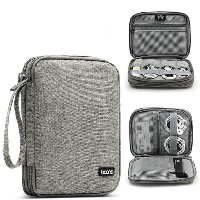 Double Layer Cable Organizer Digital Accessories Bag Portable Travel Case 7