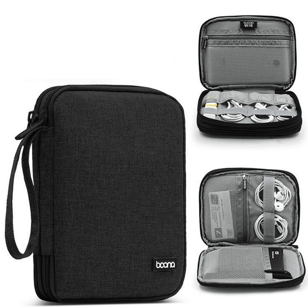 Double Layer Cable Organizer Digital Accessories Bag Portable Travel Case 8
