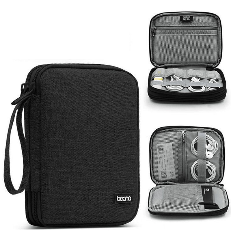 Double Layer Cable Organizer Digital Accessories Bag Portable Travel Case 8