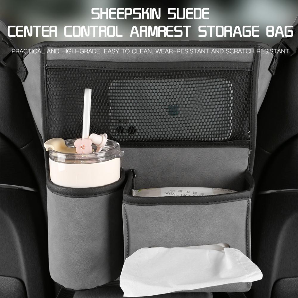 Premium Sheepskin Leather Car Console Organizer Bag Hanging Storage Solution 3