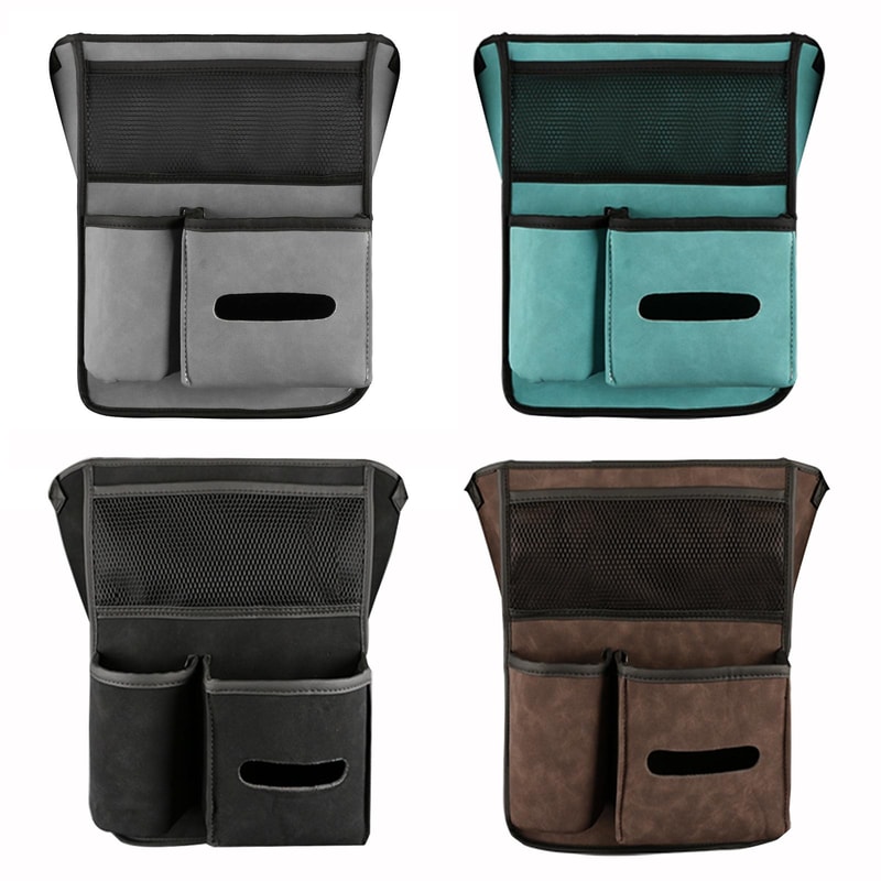 Premium Sheepskin Leather Car Console Organizer Bag Hanging Storage Solution 0