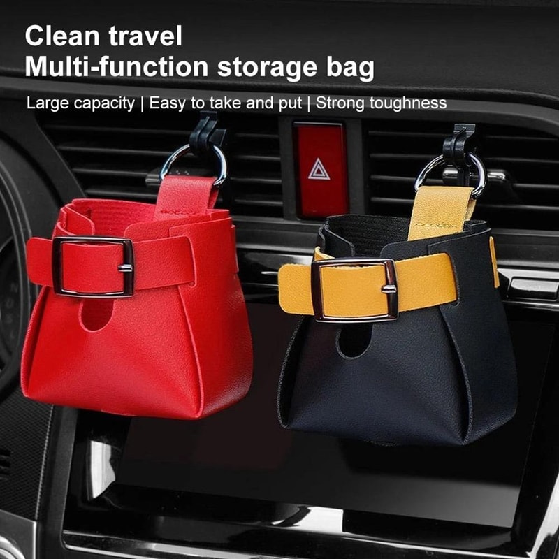 Premium Car Air Vent Storage Bag PU Leather Organizer For Essentials 1