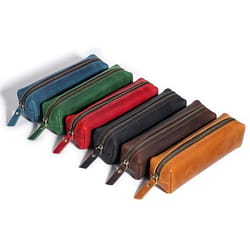 premium crazy horse leather pencil case zippered stationery organizer