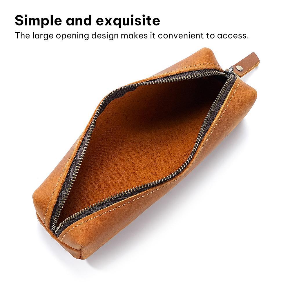 Premium Crazy Horse Leather Pencil Case Zippered Stationery Organizer 3