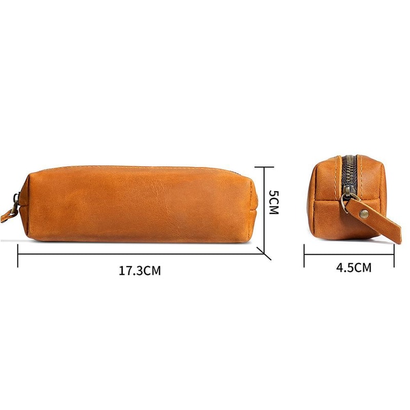 Premium Crazy Horse Leather Pencil Case Zippered Stationery Organizer 8