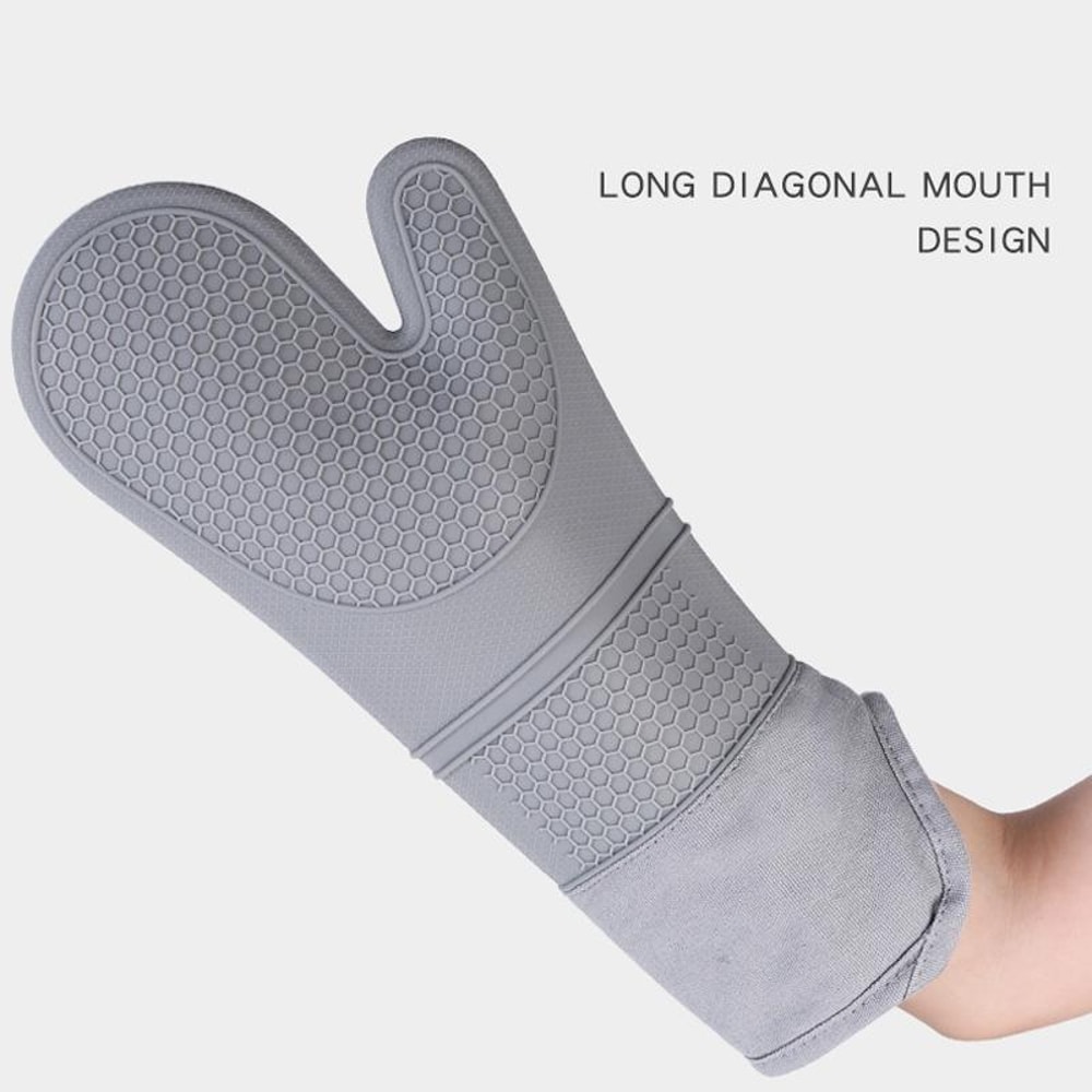 Premium Heat Resistant Silicone Oven Gloves Long Insulated Baking Gloves 2