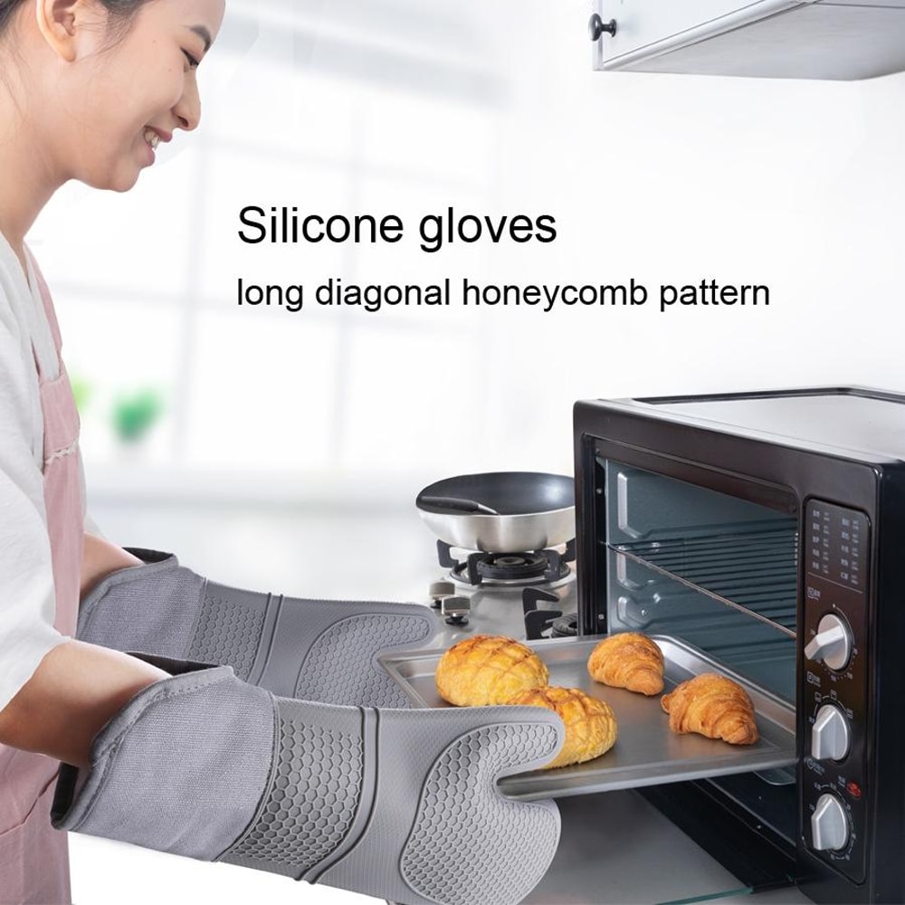 Premium Heat Resistant Silicone Oven Gloves Long Insulated Baking Gloves 6