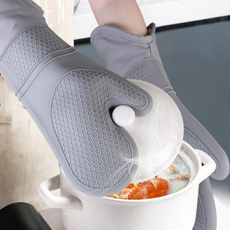 Premium Heat Resistant Silicone Oven Gloves Long Insulated Baking Gloves 8