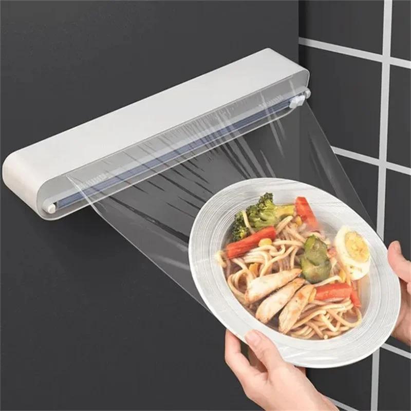 Wall Mounted Magnetic Cling Film Dispenser & Kitchen Paper Cutter