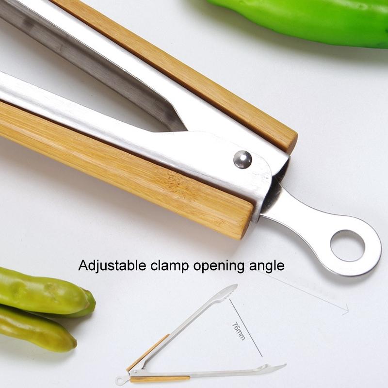 Premium Stainless Steel Food Tongs With Acacia Wood Handle Kitchen Barbecue Clip 2