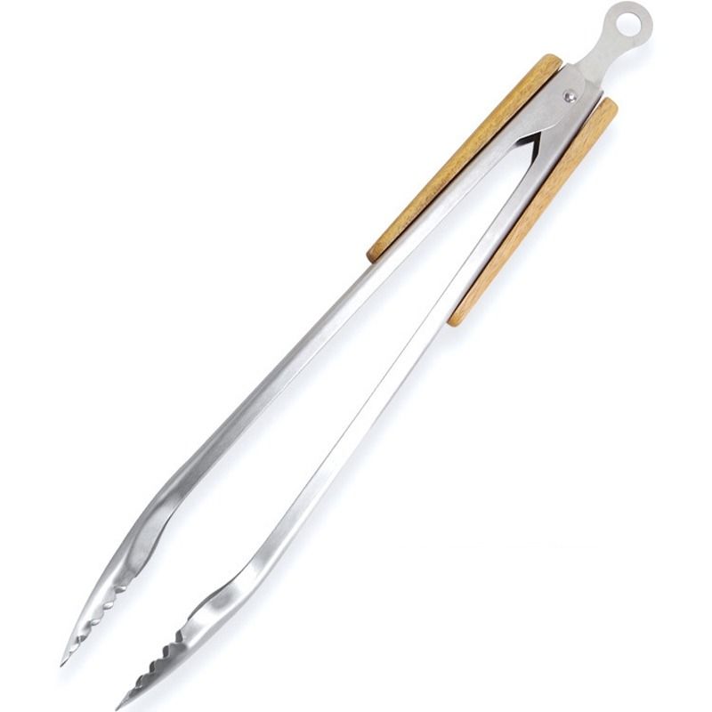 Premium Stainless Steel Food Tongs With Acacia Wood Handle Kitchen Barbecue Clip 7