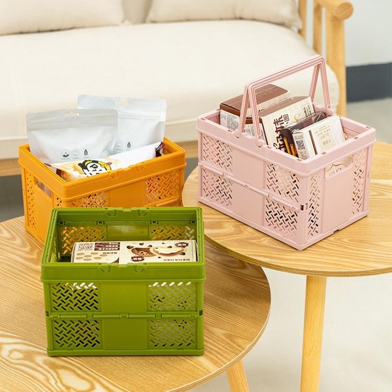 Premium Stacking Folding Storage Baskets With Handle Home Kitchen Organizer 1