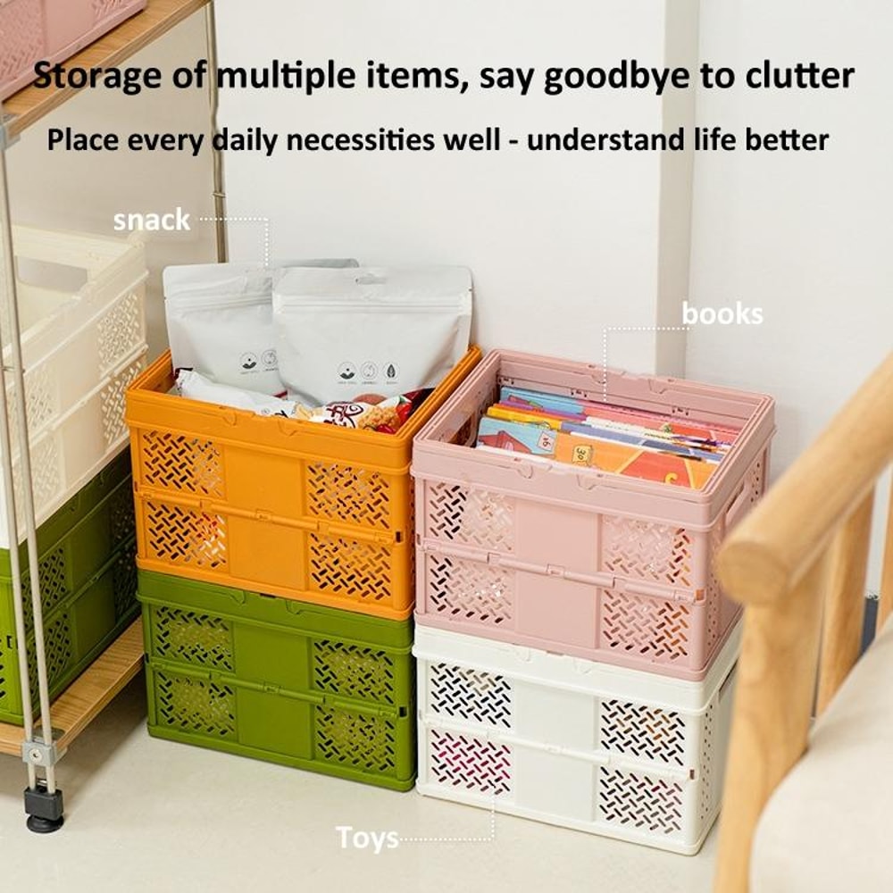 Premium Stacking Folding Storage Baskets With Handle Home Kitchen Organizer 2