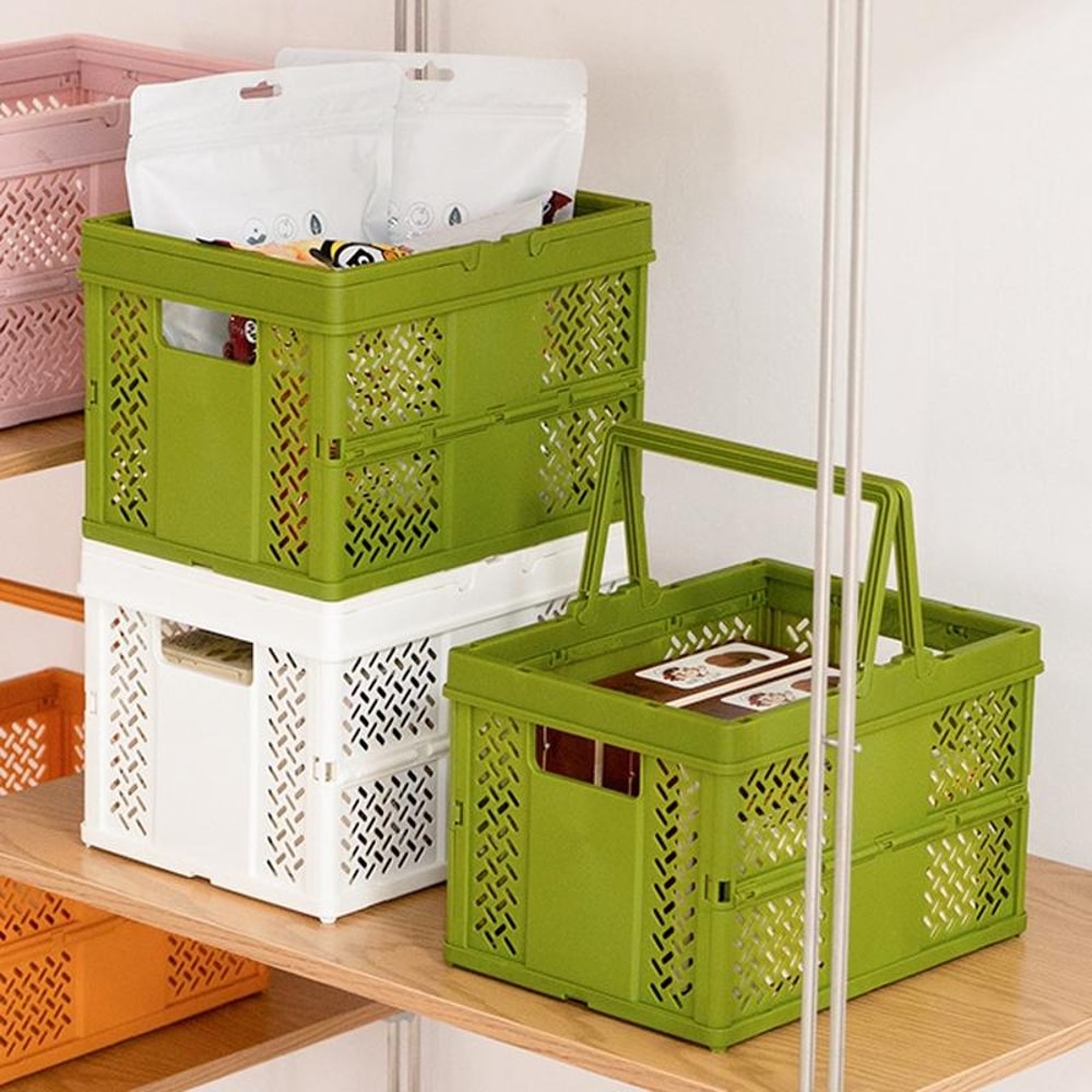Premium Stacking Folding Storage Baskets With Handle Home Kitchen Organizer 5