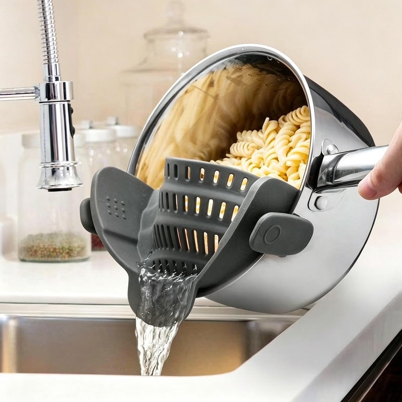 Premium Wide Mouth Silicone Pasta Strainer Colander Easy Drain Kitchen Strainer