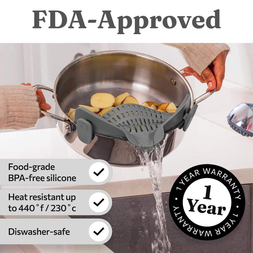 Premium Wide Mouth Silicone Pasta Strainer Colander Easy Drain Kitchen Strainer
