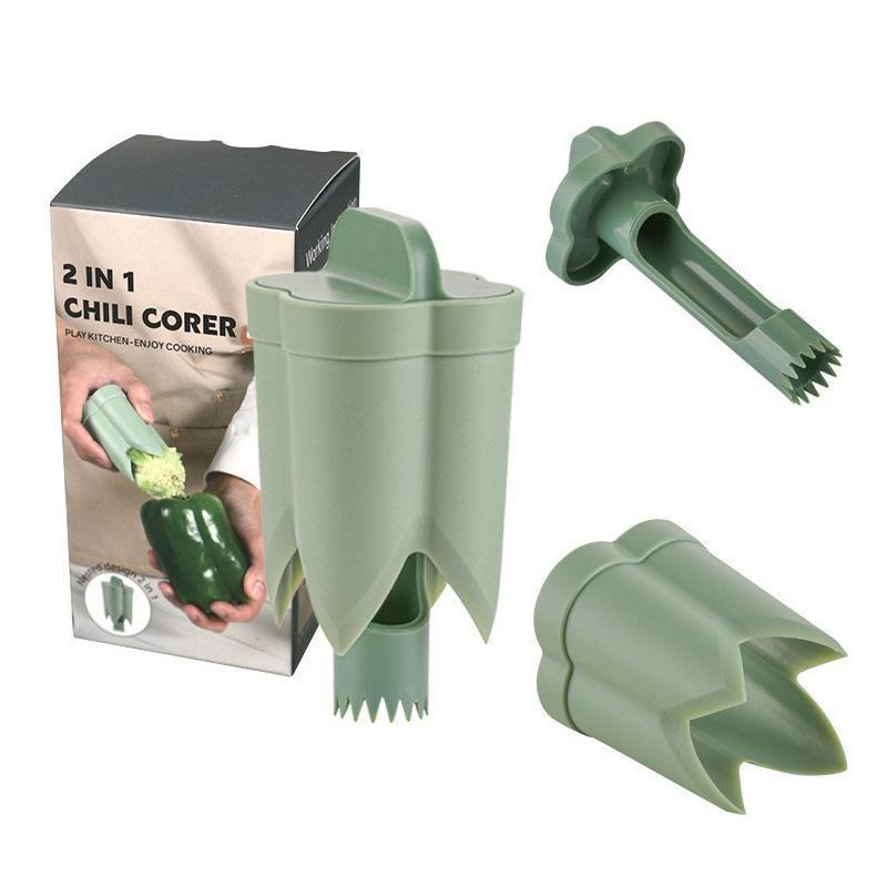 Premium Chili Corer Tool Set ABS Plastic Chili Corer Tool & Pepper Seed Remover Kitchen Prep Utensils