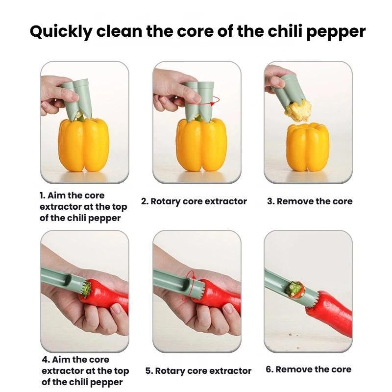 Premium Chili Corer Tool Set ABS Plastic Chili Corer Tool & Pepper Seed Remover Kitchen Prep Utensils