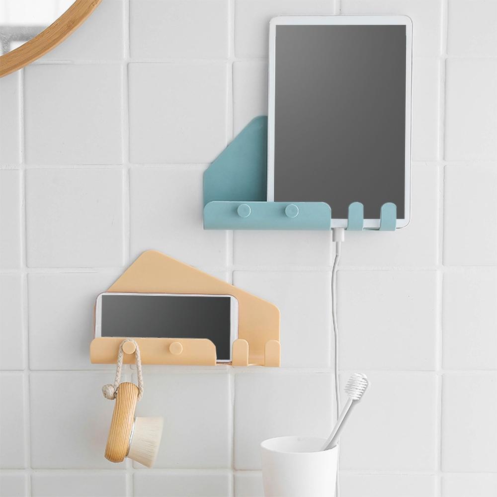 Wall Mounted Phone Holder with Hooks Self Adhesive Charging Stand