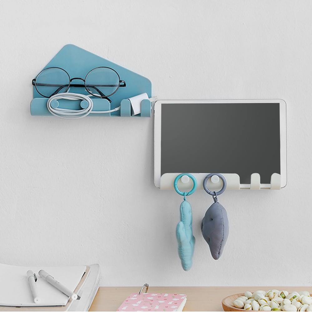 Wall Mounted Phone Holder with Hooks Self Adhesive Charging Stand