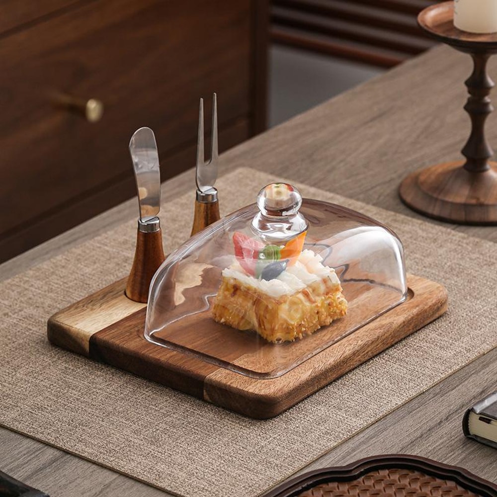 Wood Butter Dish With Glass Lid And Spreader Knife 8