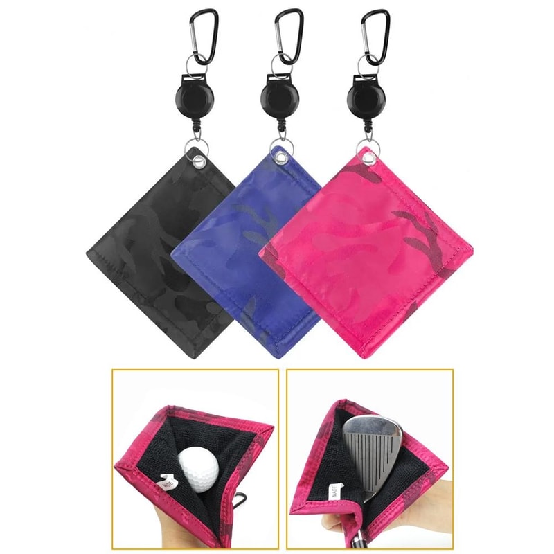 Retractable Golf Ball Cleaning Towel Portable Golf Accessory With Easy Draw String 0