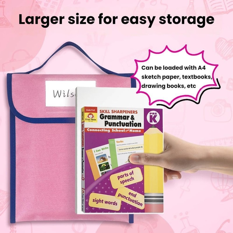 Handheld Book Bag With Transparent Name Tag Pocket Tutorial Bag For Kids 5