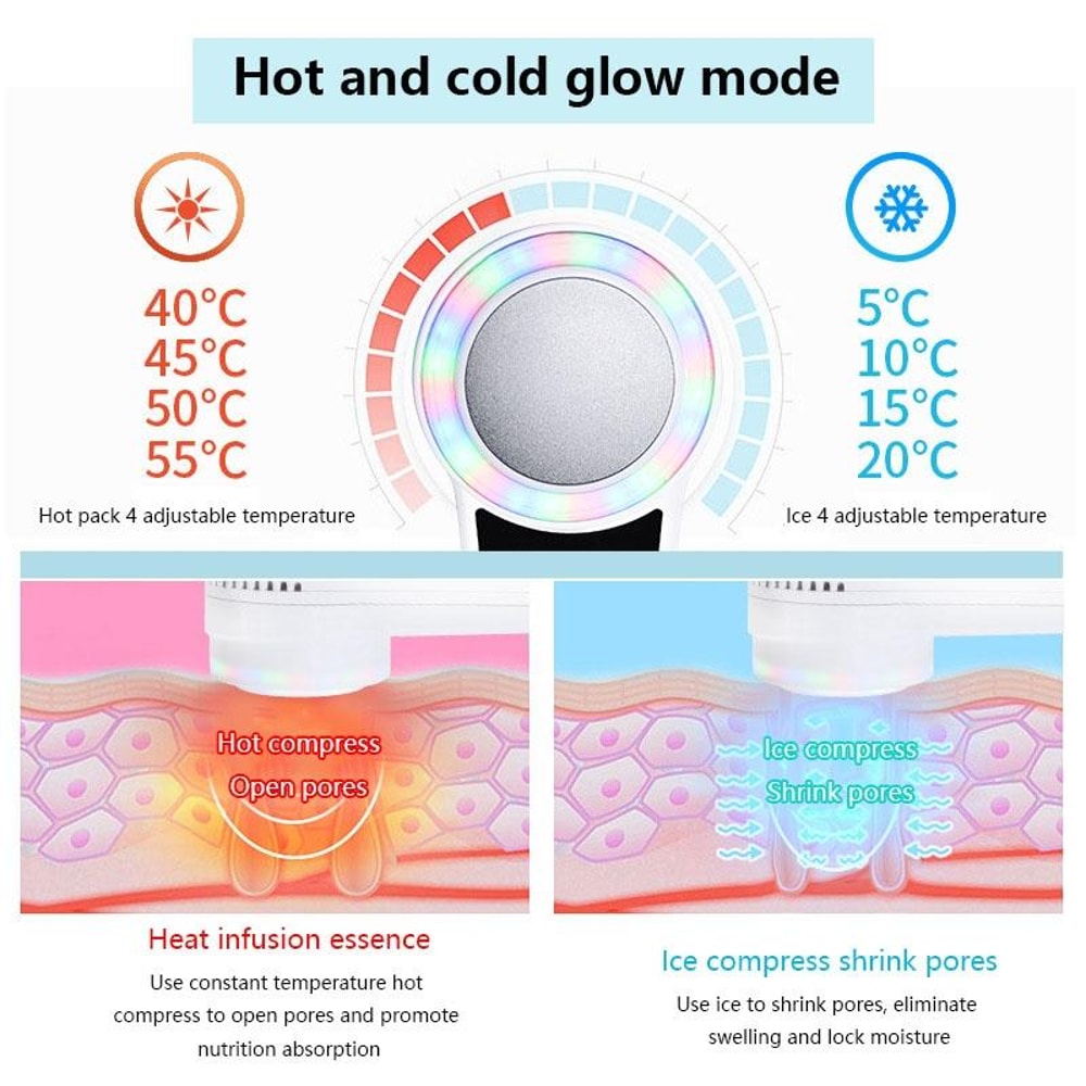 Hot and Cold Facial Massager with LED Light Therapy USB Rechargeable Skincare Tool