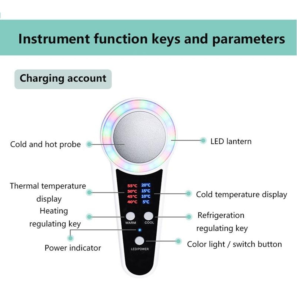 Hot and Cold Facial Massager with LED Light Therapy USB Rechargeable Skincare Tool