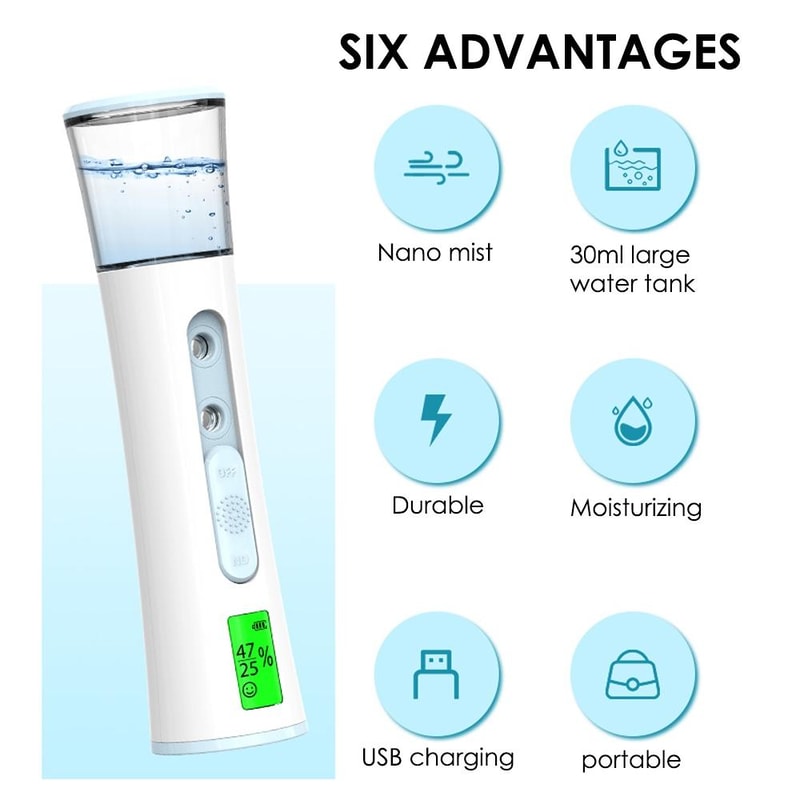 Dual Nozzle Nano Facial Mist Sprayer with Skin Moisture Tester