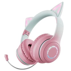 cat ear bluetooth headphones with rgb lights and detachable mic