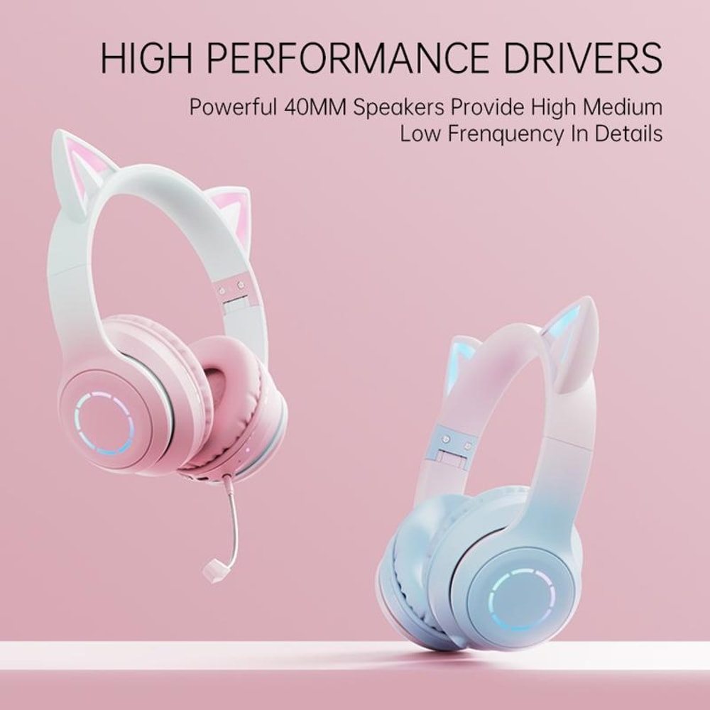 Cat Ear Bluetooth Headphones With RGB Lights And Detachable Mic 1