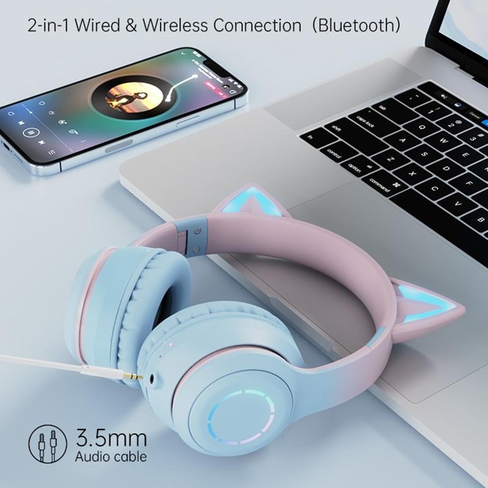 Cat Ear Bluetooth Headphones With RGB Lights And Detachable Mic 2