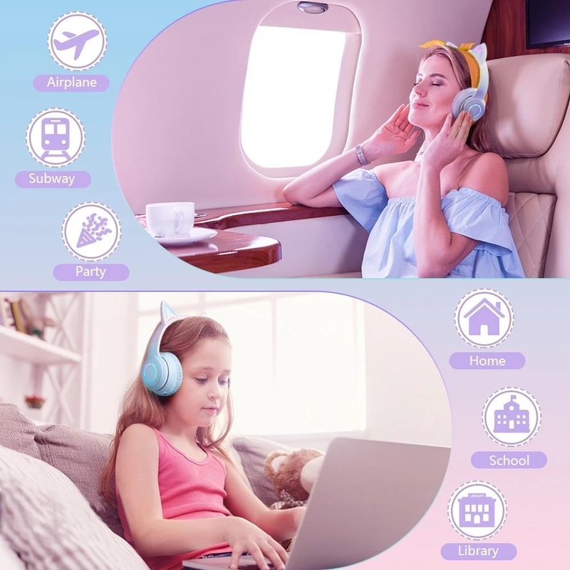 Cat Ear Bluetooth Headphones With RGB Lights And Detachable Mic 5