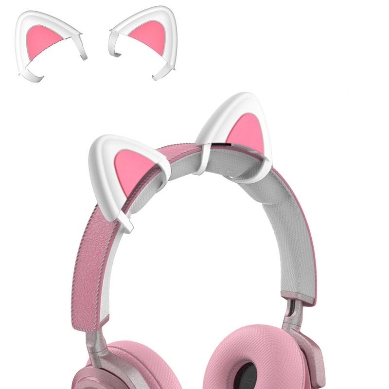 Silicone Cat Ears Headphone Accessory White Snap On Headset Decoration 0